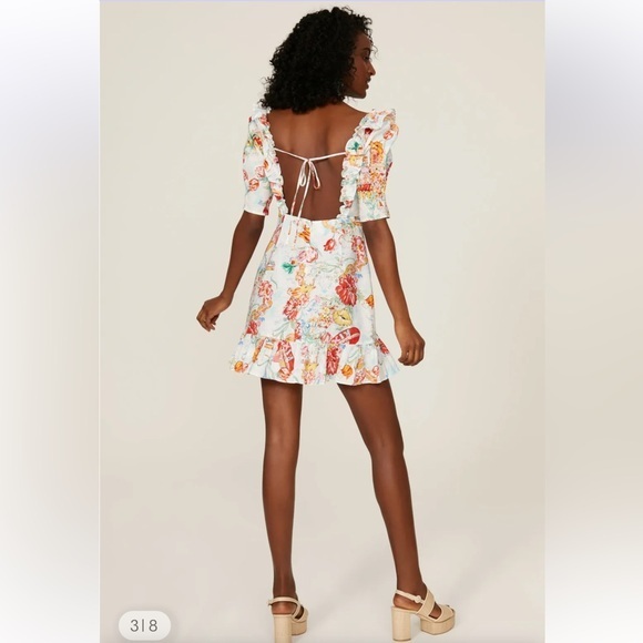 RIXO Camile Printed Cotton Linen Mini‎ Dress Women's Size 4 Ruffle Voile - Picture 13 of 15